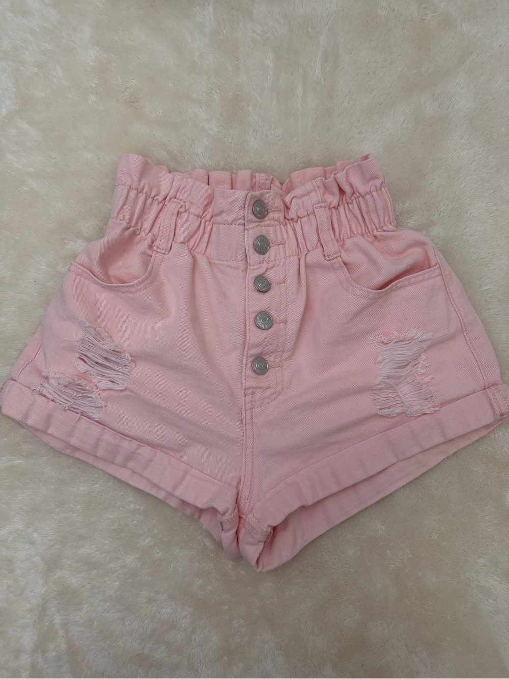 High-Waist Pink Denim Shorts